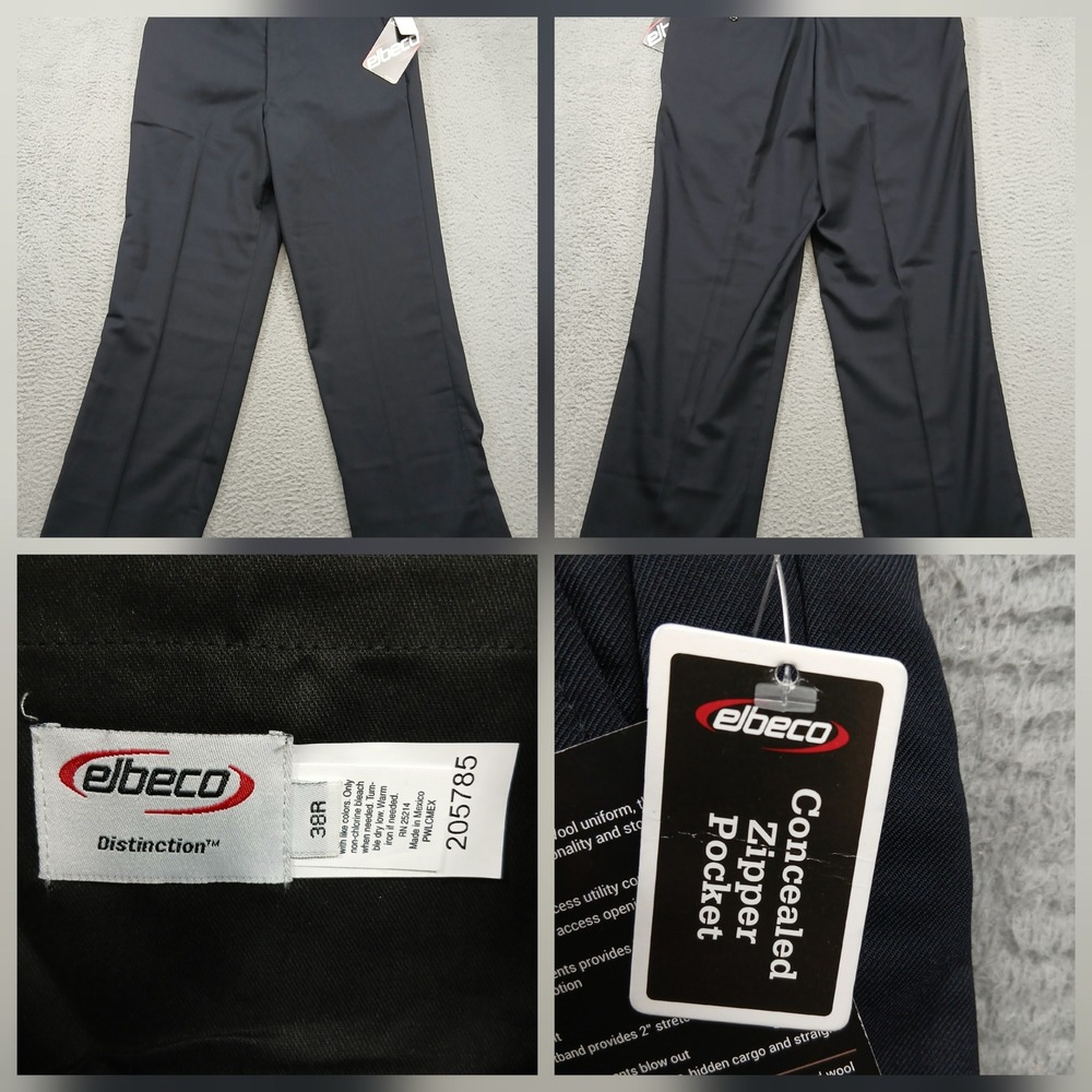 Elbeco Distinction Uniform Pants Men's 38R Black Concealed Zipper Pocket NWT